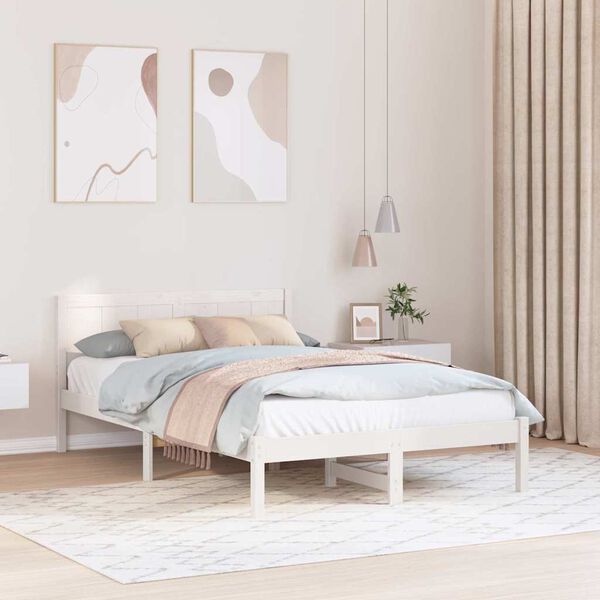 vidaXL Bed Frame White 120 x 200 cm Solid Pine wood