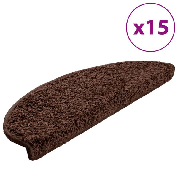 vidaXL Stair Mats 15 pcs 65x21x4 cm Brown Half Round Large