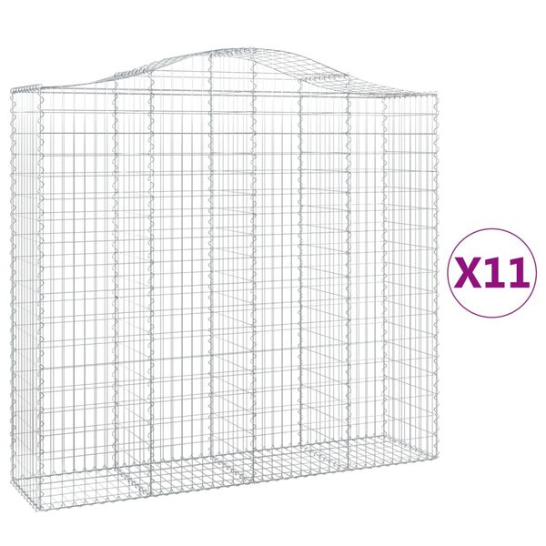 vidaXL Arched Gabion Baskets 11 pcs 200x50x180/200 cm Galvanised Iron