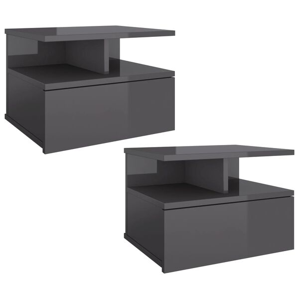 vidaXL Floating Nightstands 2 pcs High Gloss Grey 40x31x27 cm Engineered Wood