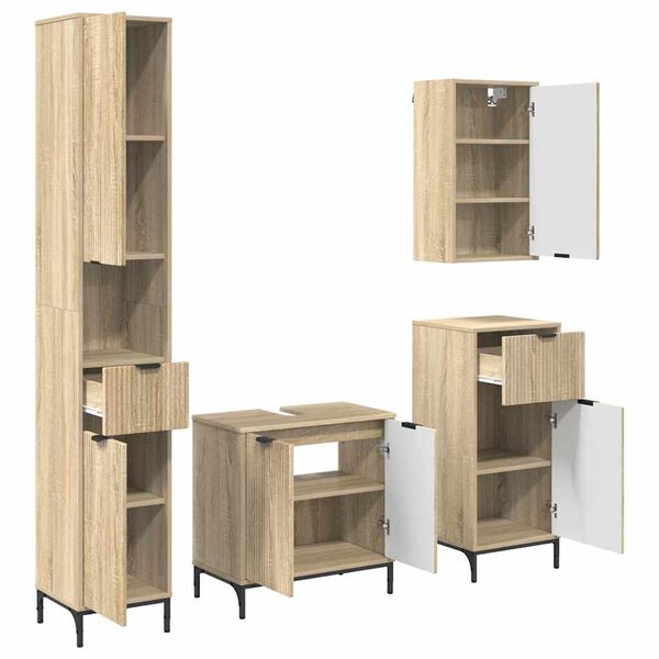 vidaXL Bathroom Furniture Set Sonoma Oak Engineered wood, Metal