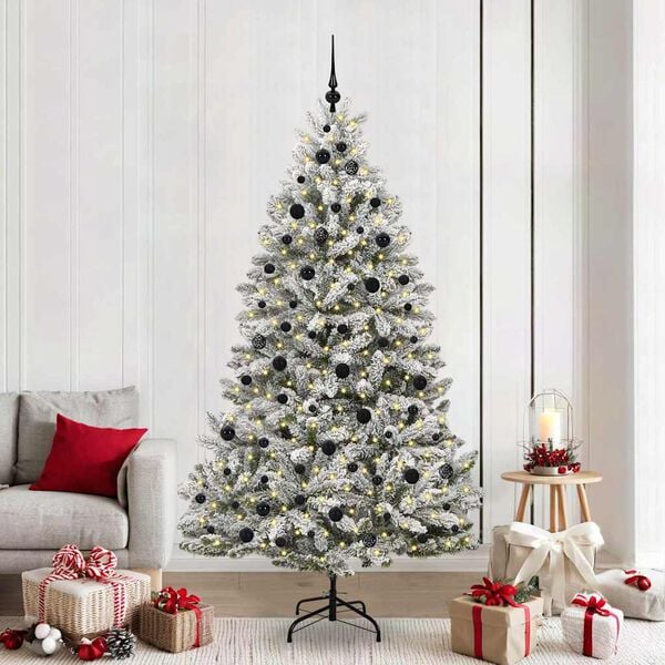 vidaXL Artificial Christmas Tree Green and White 210 cm PVC and Metal
