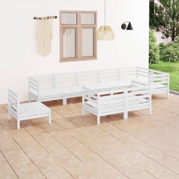 vidaXL 9 Piece Garden Lounge Set Solid Wood Pine White