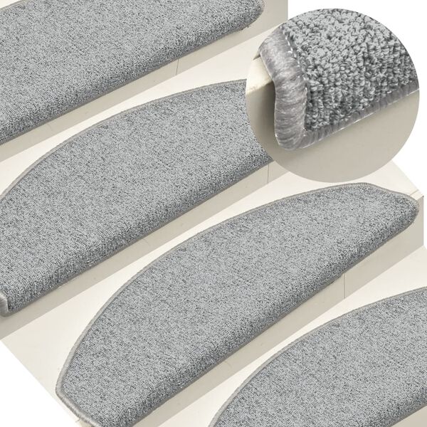 vidaXL Stair Mats 15 pcs 65x24x4 cm Light Grey Half Round Large