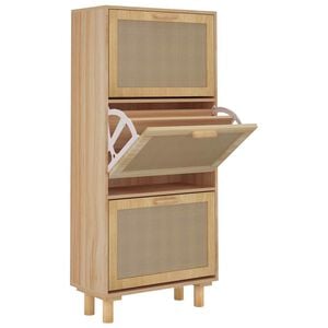 vidaXL Shoe Cabinet Brown 52x25x115 cm Engineered Wood&Natural Rattan