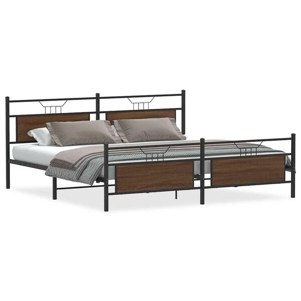 vidaXL Metal Bed Frame without Mattress Brown Oak 193x201 cm