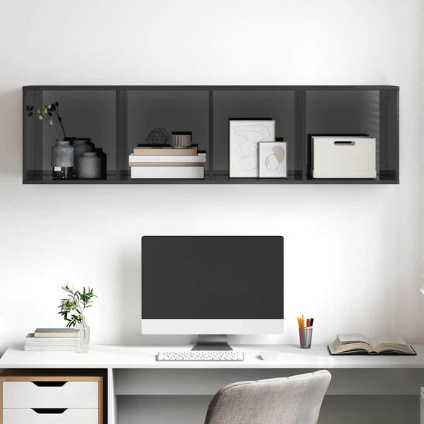 vidaXL Wall-mounted TV Cabinet High Gloss Grey 37x37x142.5 cm Engineered Wood
