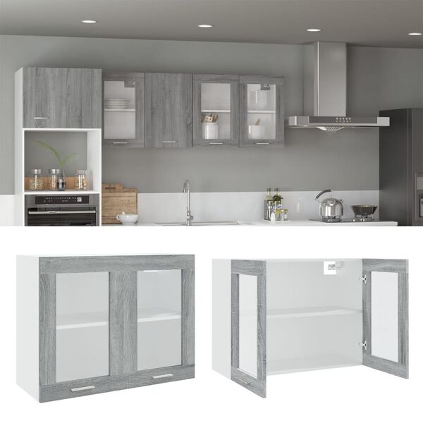 vidaXL Hanging Glass Cabinet Lyon Grey Sonoma 80x31x60 cm Engineered Wood