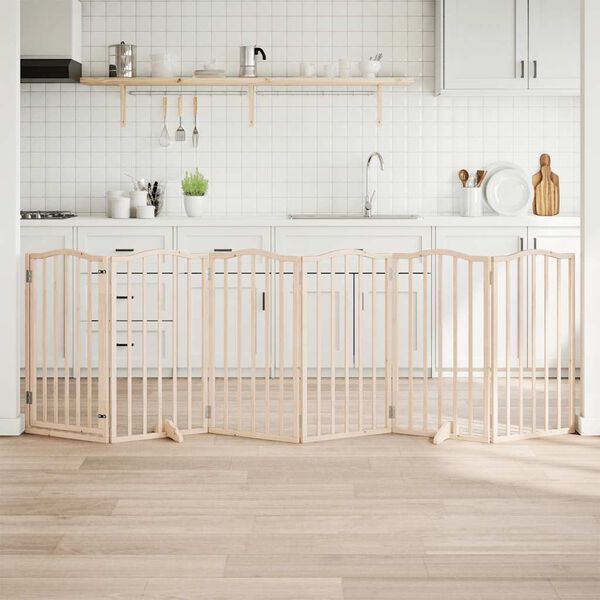 vidaXL Dog Gate with Door Foldable 6 Panels 300 cm Poplar Wood