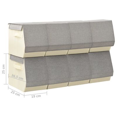 vidaXL Stackable Storage Boxes with Lid Set of 8 pcs Fabric Grey&Cream