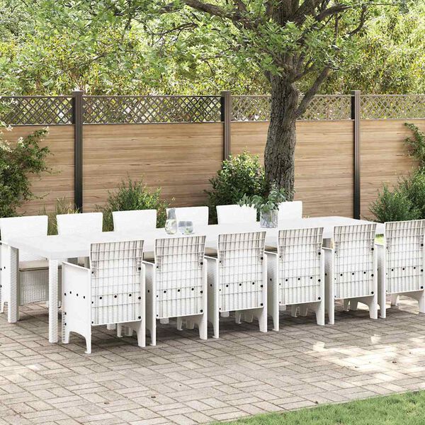 vidaXL Garden Dining Set 13 pcs White Polt rattan