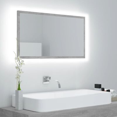 vidaXL LED Bathroom Mirror Concrete Grey 80x8.5x37 cm Acrylic