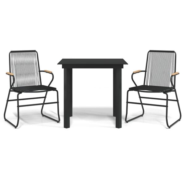 vidaXL 3 Piece Garden Dining Set Black PVC Rattan