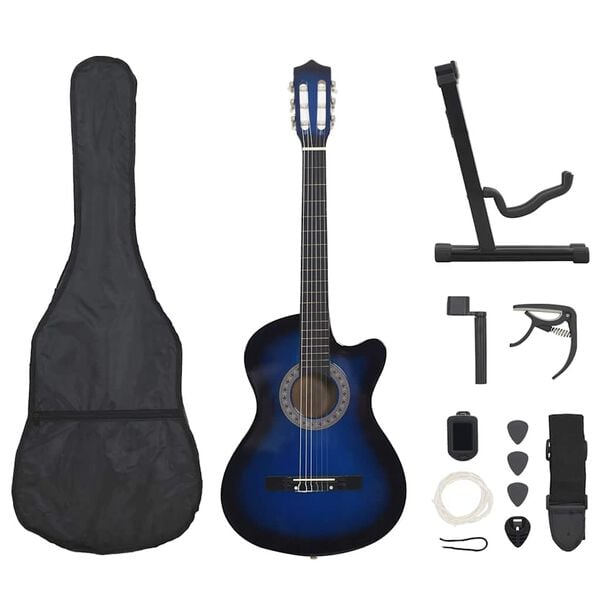 vidaXL 12 Piece Western Classical Guitar Set with 6 Strings Blue 38