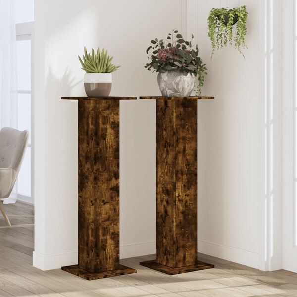 vidaXL Plant Stands 2 pcs Smoked Oak 30x30x95 cm Engineered Wood