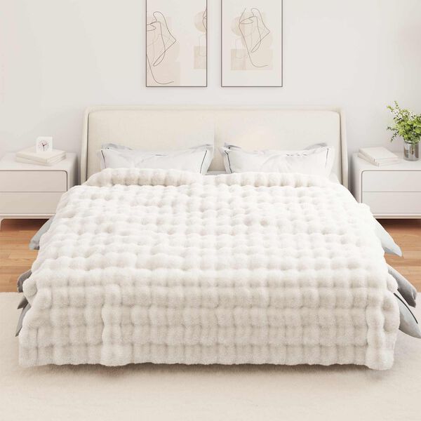 vidaXL Faux Rabbit Fur Blanket White 240 x 270 cm Polyester