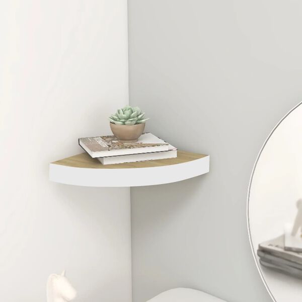 vidaXL Wall Corner Shelf Oak and White 25x25x3.8 cm MDF