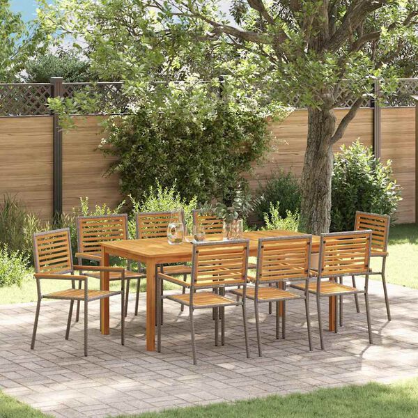 vidaXL Garden Dining Set 9 pcs Grey Poly rattan