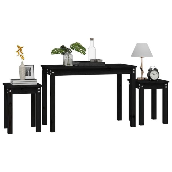 vidaXL Nesting Tables 3 pcs Black Solid Wood Pine