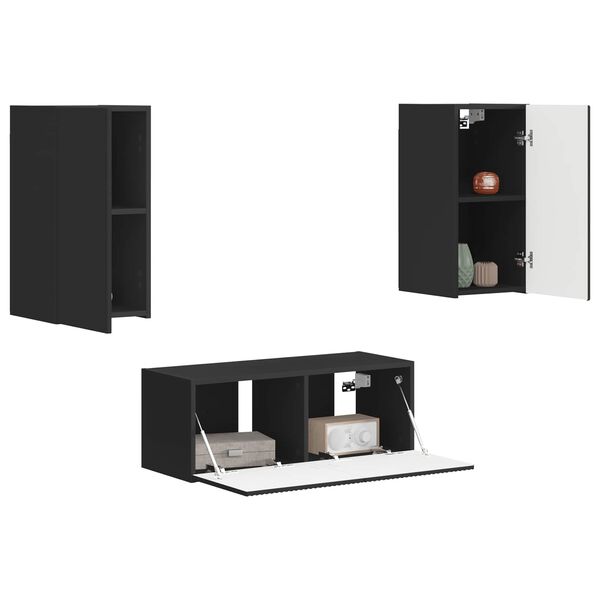 vidaXL TV Cabinet Set Wall-mounted 2 pcs Black Engineered Wood
