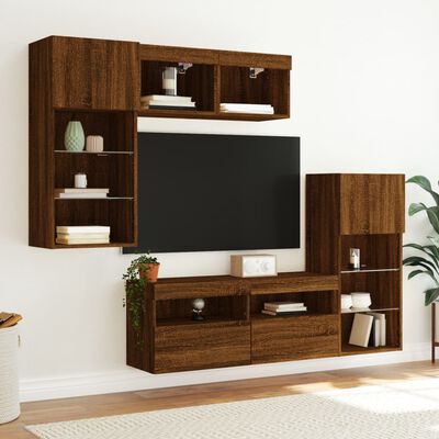 vidaXL 5 Piece TV Wall Units with LED Brown Oak Engineered Wood