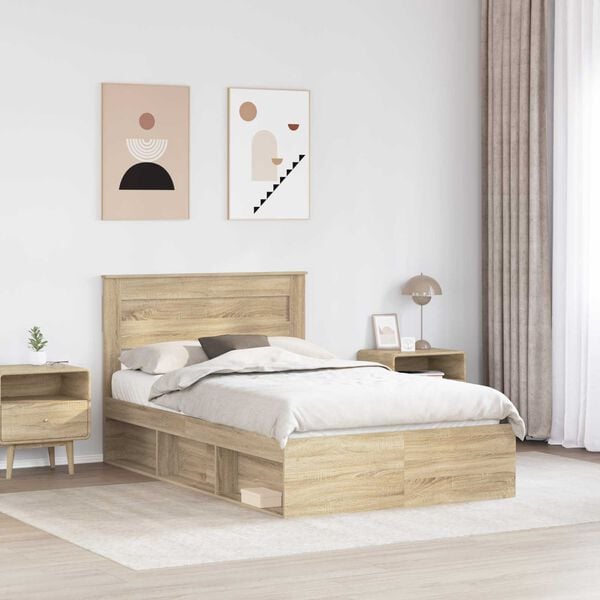 vidaXL Bed Frame with Headboard Sonoma 120 x 190 cm Solid Pine Wood