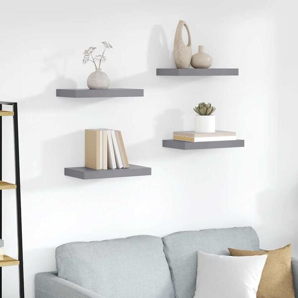 vidaXL Floating Wall Shelves 4 pcs Grey 40x23x3.8 cm MDF