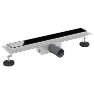 vidaXL Shower Drain with Glass Cover Black 50 cm Stainless Steel 304