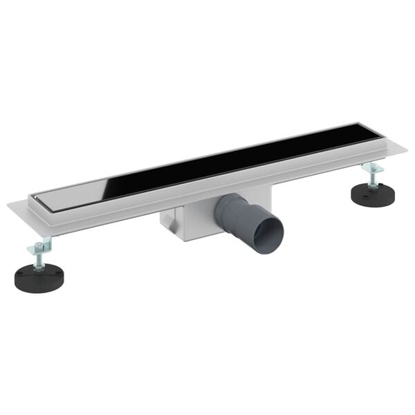 vidaXL Shower Drain with Glass Cover Black 50 cm Stainless Steel 304