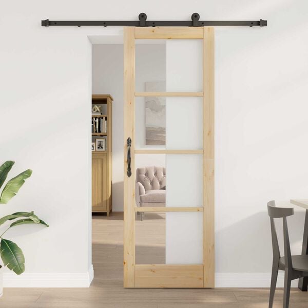 vidaXL Sliding Door ORKDAL Natural and Black 73.5 x 211 cm