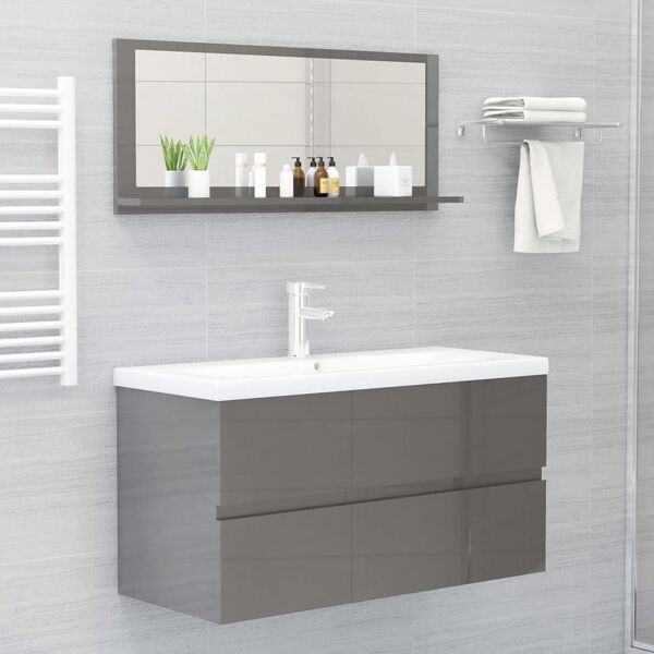 vidaXL Bathroom Mirror High Gloss Grey 90x10.5x37 cm Engineered Wood