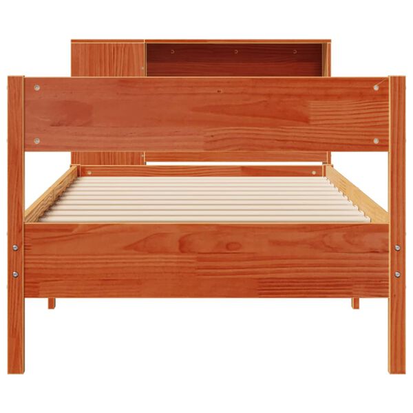 vidaXL Bookcase Bed without Mattress Wax Brown 100x200cm Solid Wood Pine
