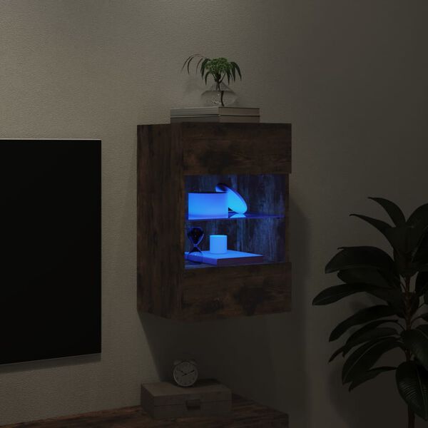 vidaXL TV Wall Cabinet with LED Lights Smoked Oak 40x30x60.5 cm