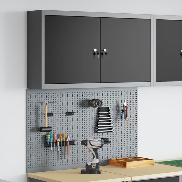 vidaXL Tool Cabinet and Pegboard Set 3 pcs Black 100 x 20 x 115 cm