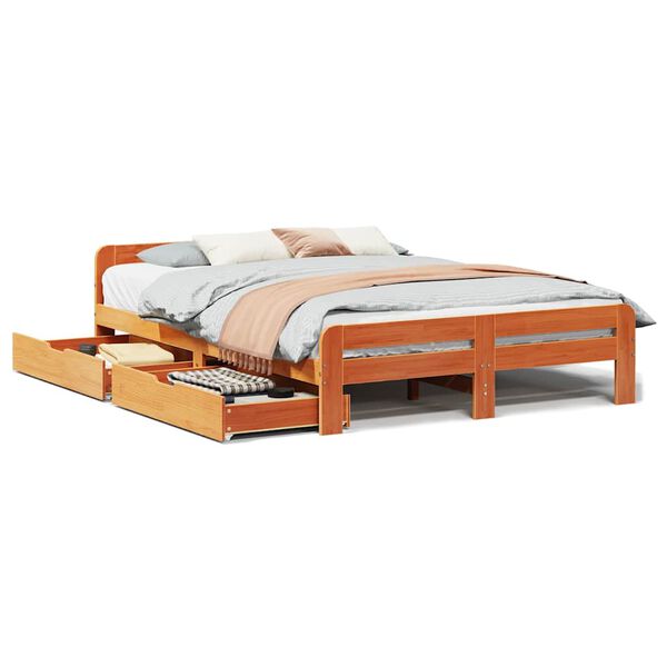vidaXL Bed frame without Mattress Wax Brown 140x190 cm Solid Wood Pine
