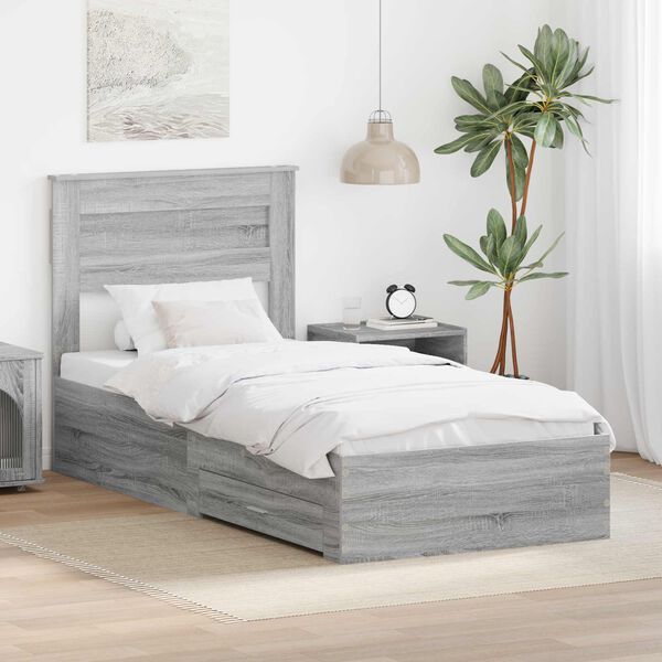 vidaXL Bed Frame Grey Sonoma and Silver 75 x 190 cm Engineered Wood