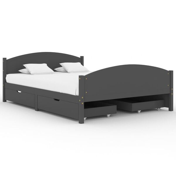 vidaXL Bed Frame without Mattress Dark Grey Solid Wood Pine 140x200 cm (322049+2x321990)