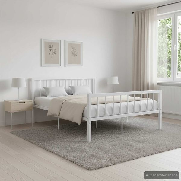vidaXL Bed Frame without Mattress White Metal 140x200 cm