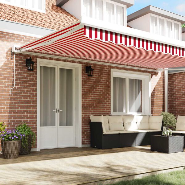 vidaXL Retractable Awning Red and white 500 x 300 cm Fabric, Metal