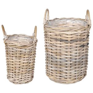 vidaXL Planter Basket GENDT 2 pcs Natural Grey Kubu Rattan