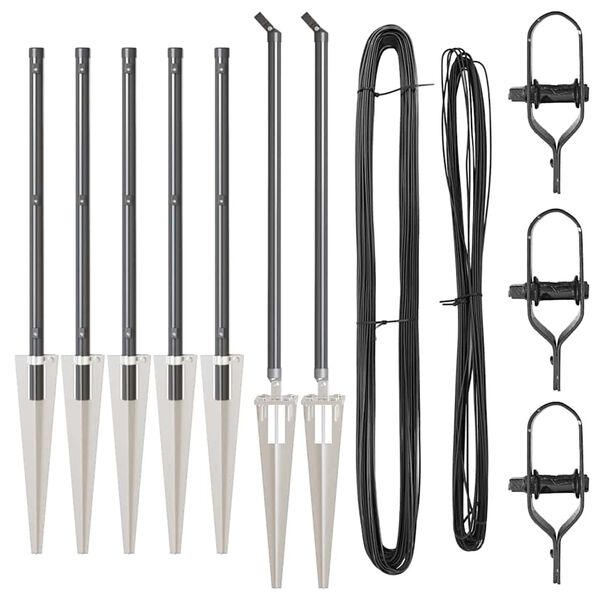 vidaXL Fence Posts Manual 7 pcs Grey Ø32mm 60 cm Galvanised steel