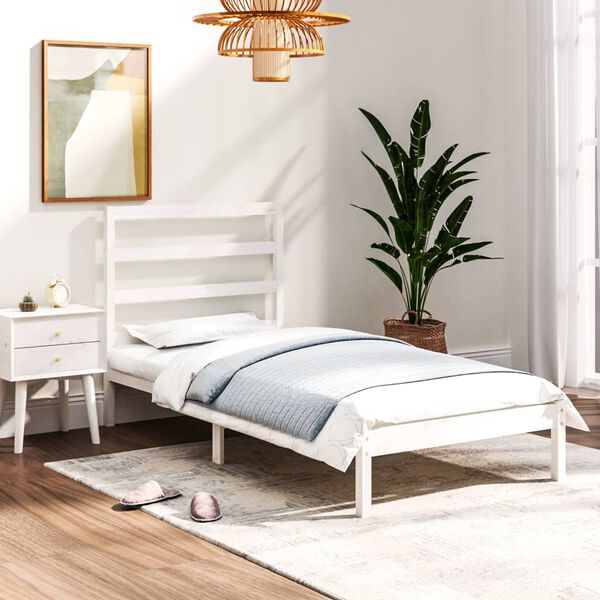 vidaXL Bed Frame without Mattress White 75x190 cm Small Single Solid Wood