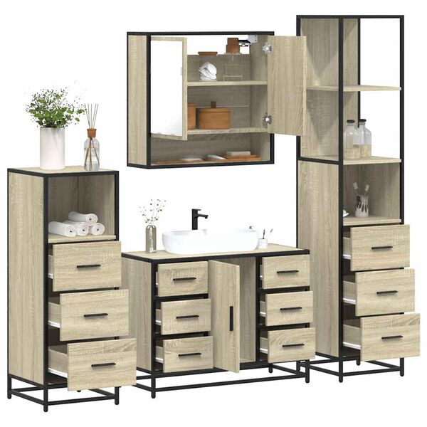 vidaXL 4&nbsp;Piece Bathroom Furniture Set&nbsp;Sonoma Oak Engineered Wood