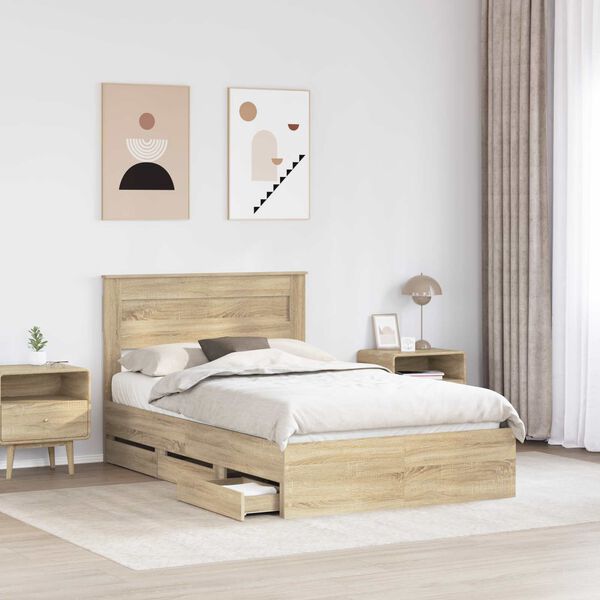 vidaXL Bed Frame with Drawer Sonoma Oak 120 x 200 cm Engineer Wood