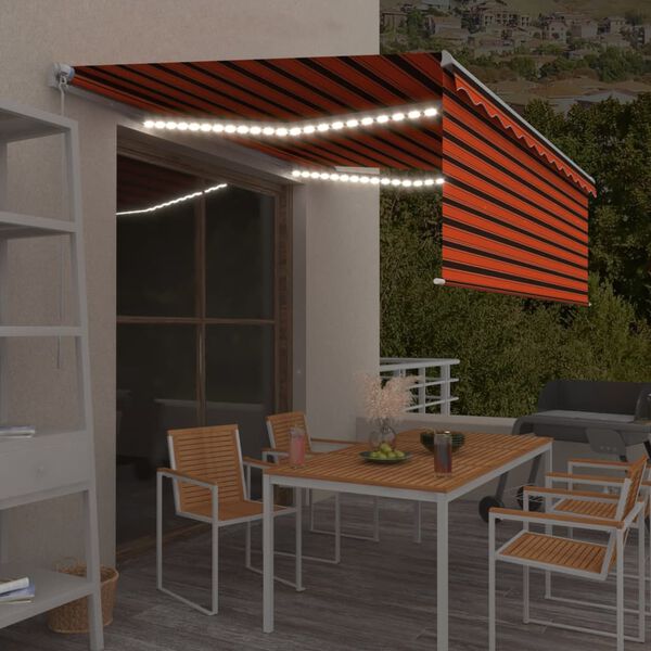 vidaXL Manual Retractable Awning with Blind&LED 4.5x3m Orange&Brown