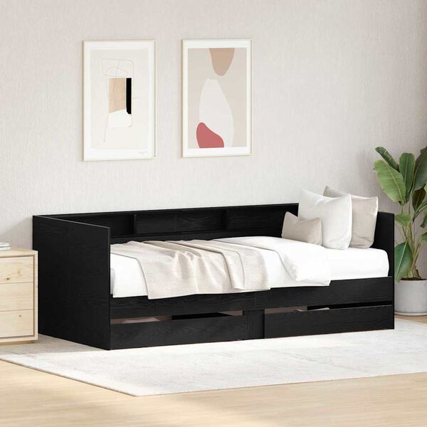 vidaXL Daybed with Headboard Black Oak 100 x 200 cm Engineered Wood