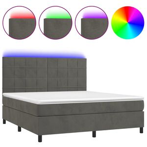 vidaXL Box Spring Bed with Mattress&LED Dark Grey 160x200 cm Velvet
