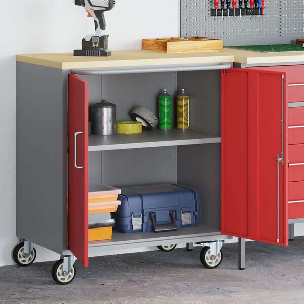 vidaXL Workshop Bench with Shelf Red and Grey 75 x 45 x 85 cm
