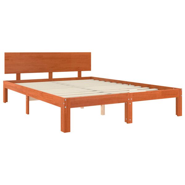 vidaXL Bed Frame with Headboard Wax Brown 160 x 200 cm Solid Pine Wood