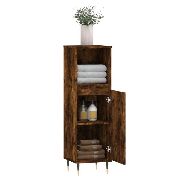 vidaXL Bathroom Cabinet Smoked Oak 30x30x100 cm Engineered Wood